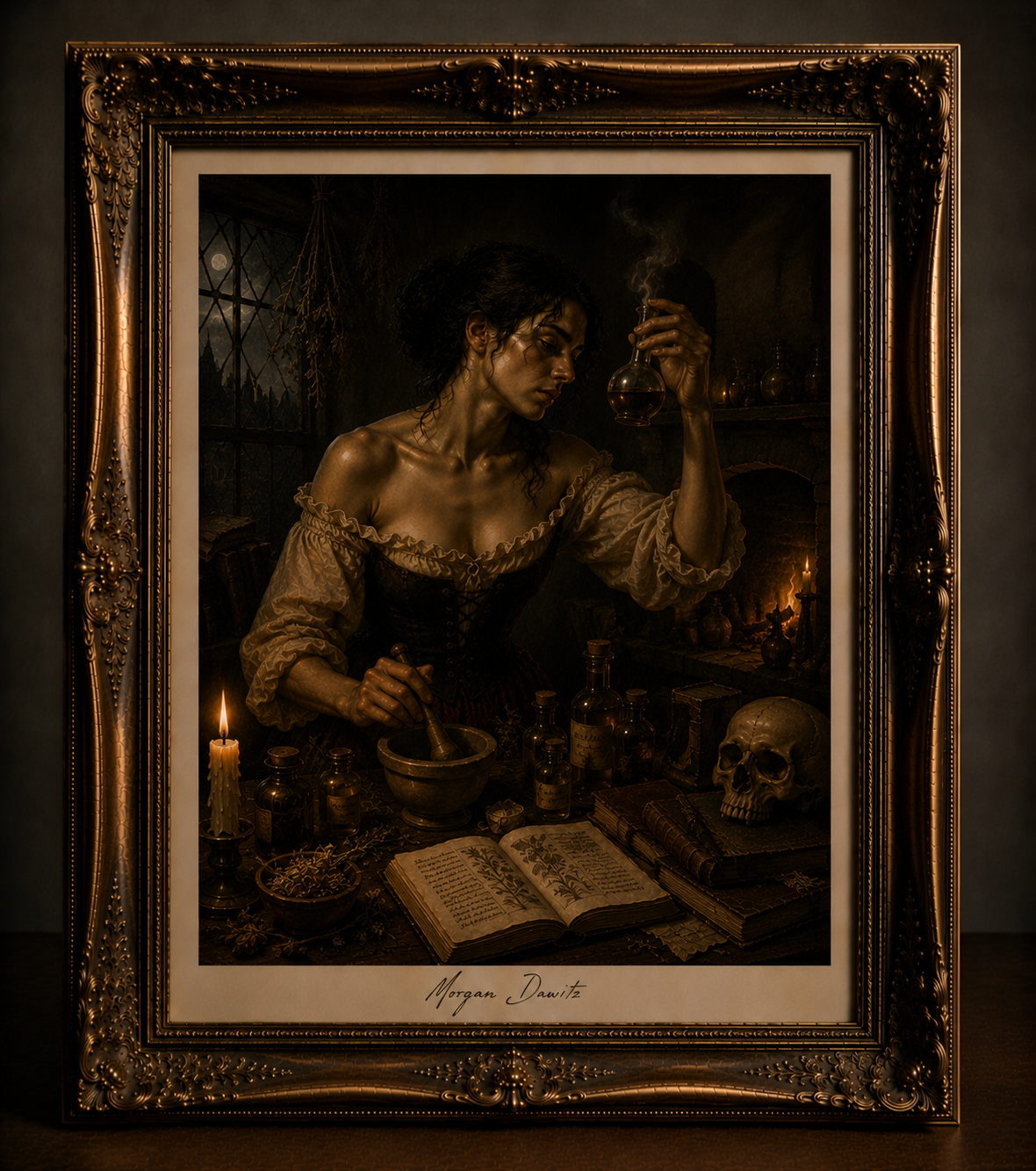 Alchemy and candlelight in a rustic study
