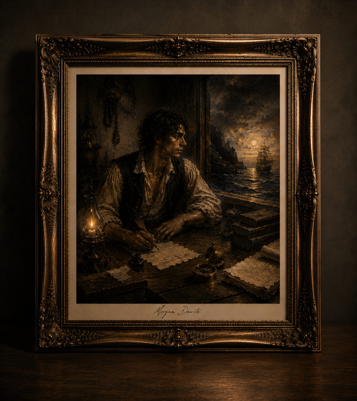 Antique nautical scene with candlelight