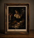 Antique still life with somber portrait