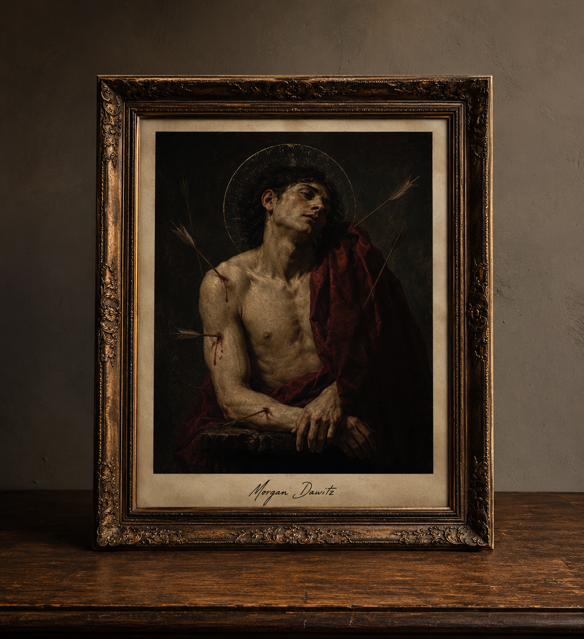 Baroque martyr with arrows and drapery