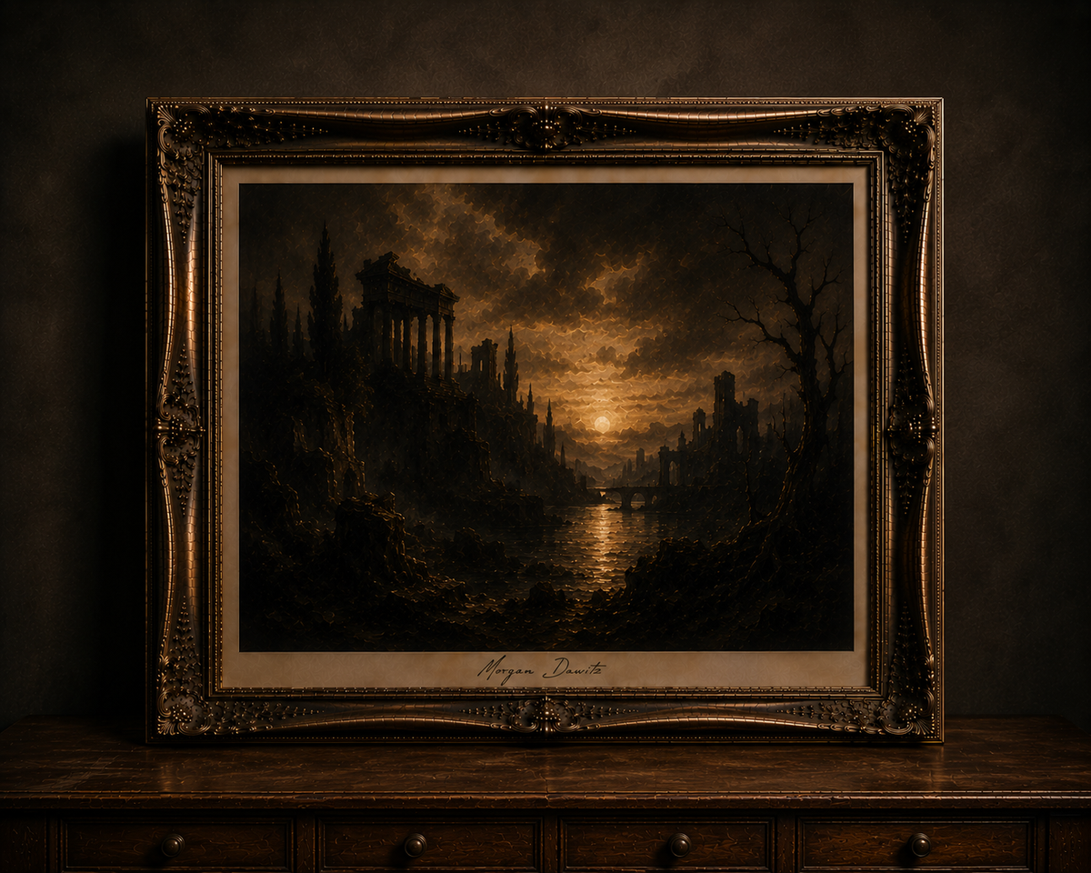 Gothic ruins in dramatic light
