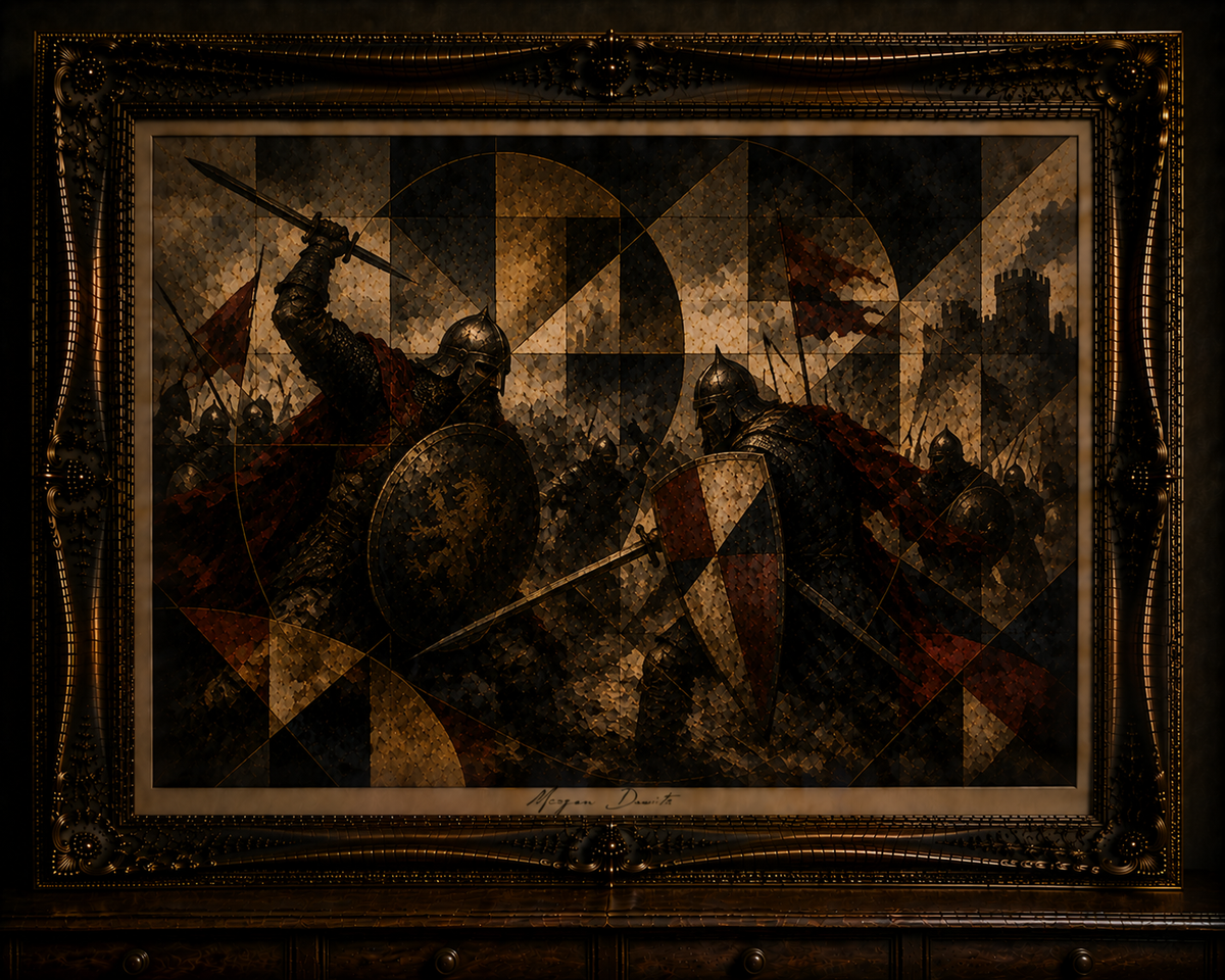 Medieval Battle in Ornate Frame