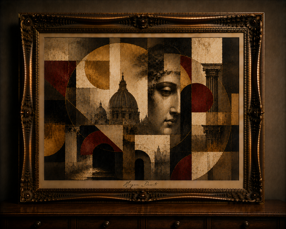 Ornate Renaissance Cubist Collage in Gilded Frame