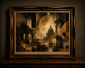 Ornate frame around abstract architectural artwork