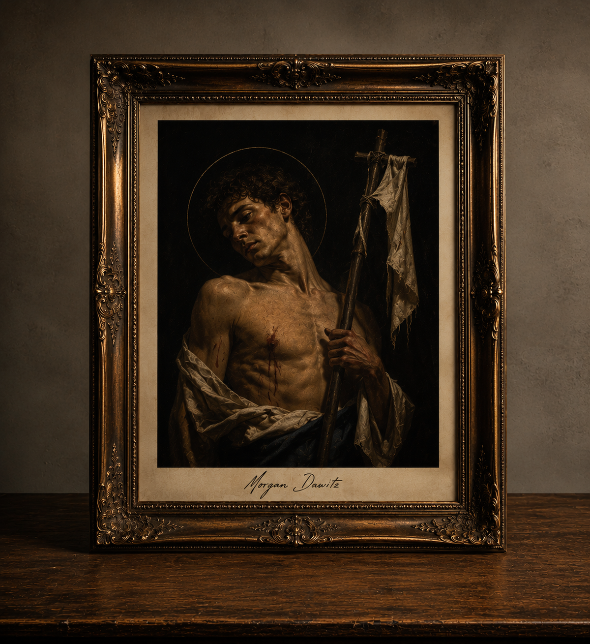 Solemn portrait in ornate frame
